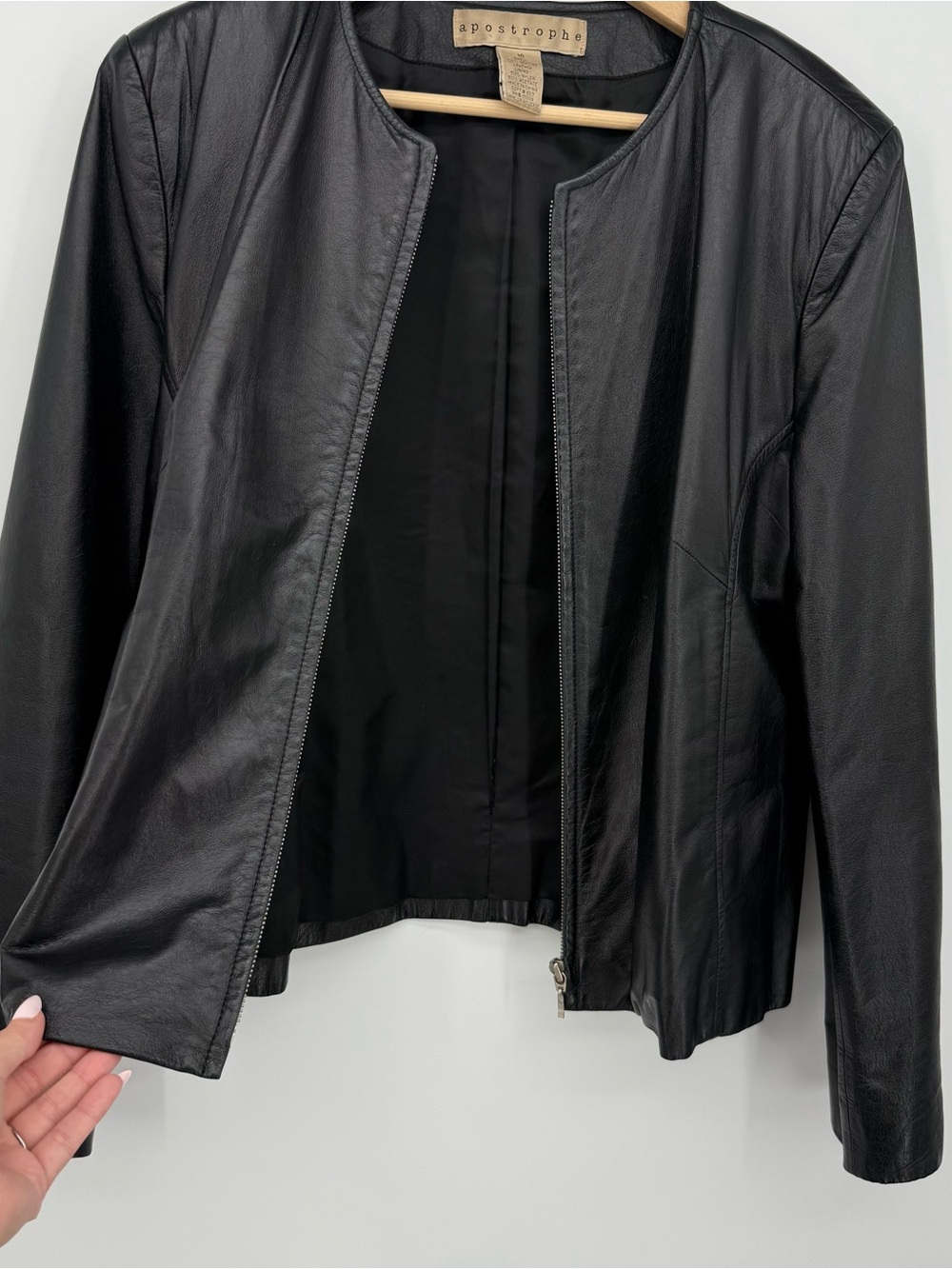 Apostrophe *Fair* Black Genuine Leather Jacket Classic Size 16 Y2k Style - Picture 9 of 15